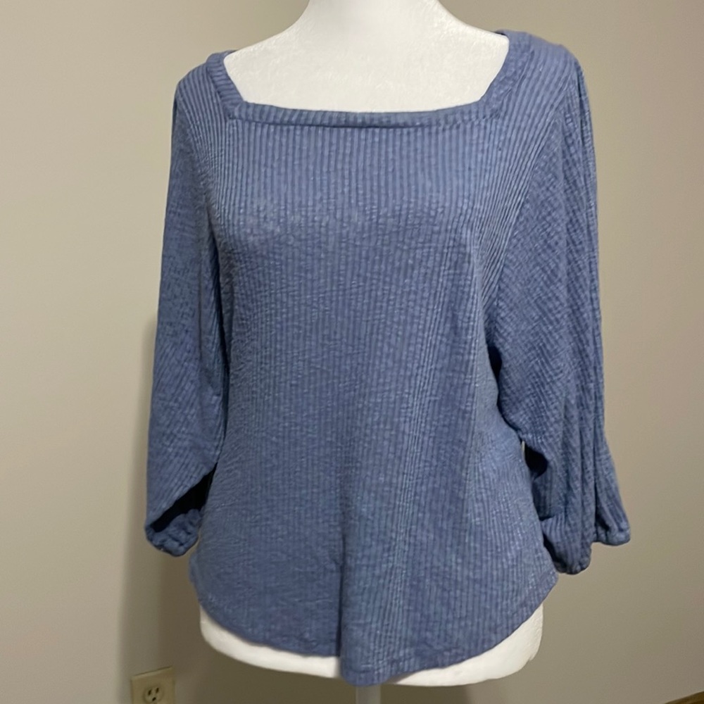 LC Lauren Conrad Ribbed square neck blue sweater